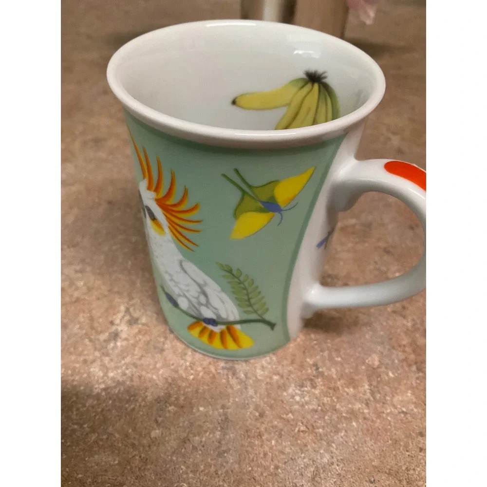Lynn Chase Monkey Business Mug 1995 Tropical Wildlife Cockatoo Mint Green AS IS - Picture 4 of 8